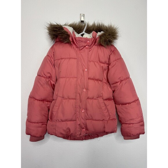 Old Navy Girls Small Better Frost Free Puffer Jacket Antique Coral Faux Fur - Picture 2 of 16